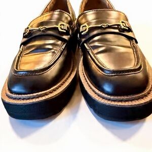 Gently Used Sam Edelman Black Leather Loafers with Gold Buckle - Size 7